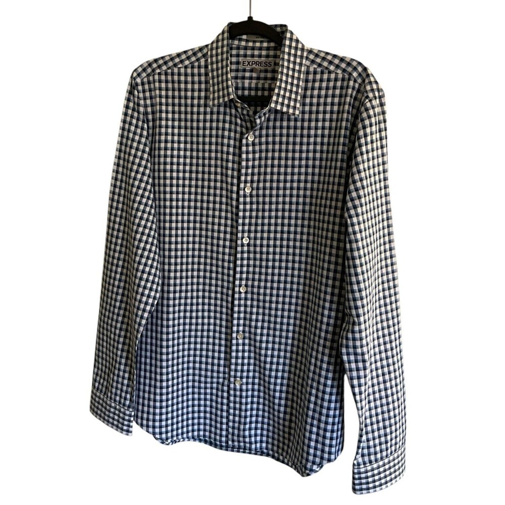 EXPRESS Men's Gingham Check Long Sleeve‎ Button Down Shirt Size L Fitted